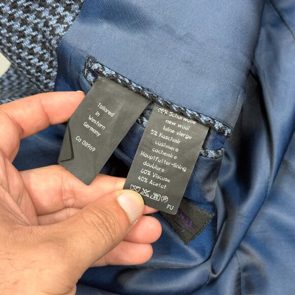 Konen Munchen Houndstooth Blazer Wool Cashmere Sport Coat Blue 42R - Picture 10 of 13